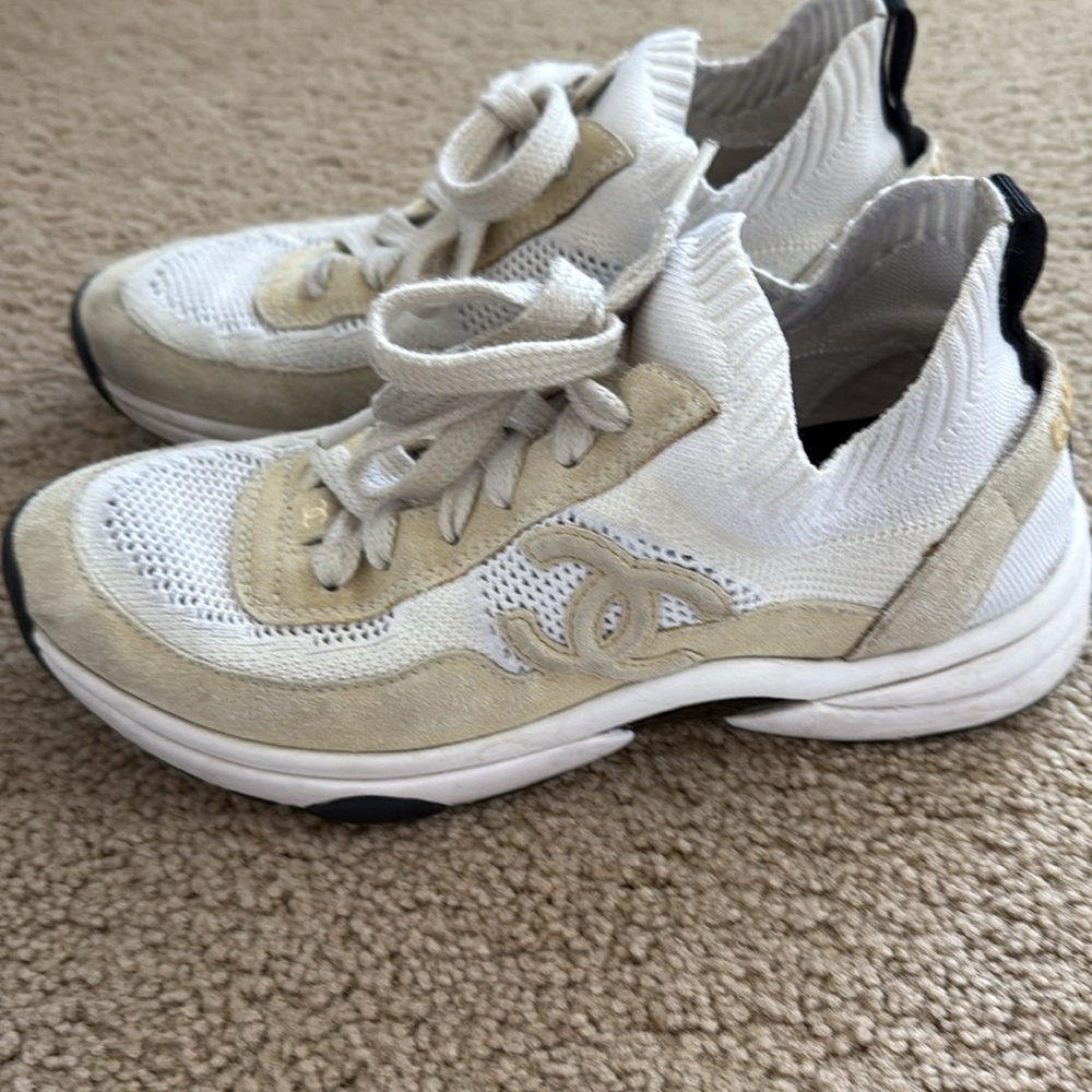 Chanel beige and white sock sneakers 38.5